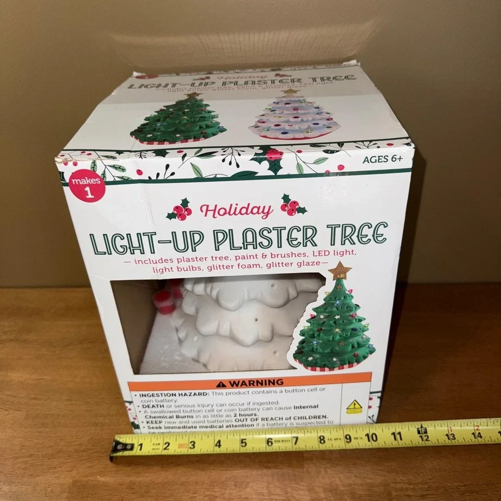 Holiday Light-Up Plaster Tree DIY Craft Kit LED Ceramic Style Christmas Decor